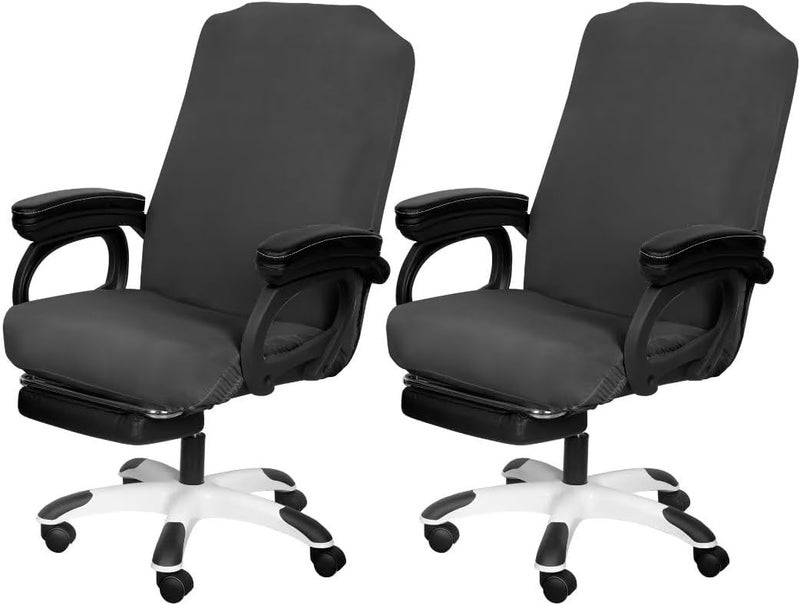 SARAFLORA 2 Pack Office Chair Cover, Stretchable Desk Chair Cover Removable Computer Chair Cover for Office Chair with Zipper Universal Spandex Rotating Chair Cover Anti-dust Chair Slipcover,Grey - Image 1