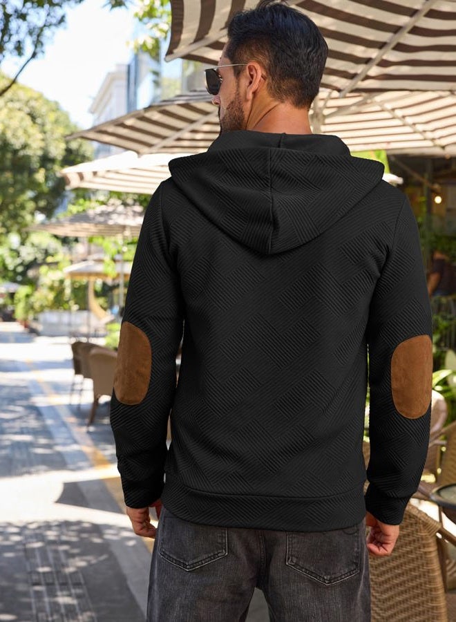 Ryehack Men's Hoodies Pullover Casual Long Sleeve Stand Collar Button Pullover Sweatshirts Color Block Pullover, Black, M - Image 5