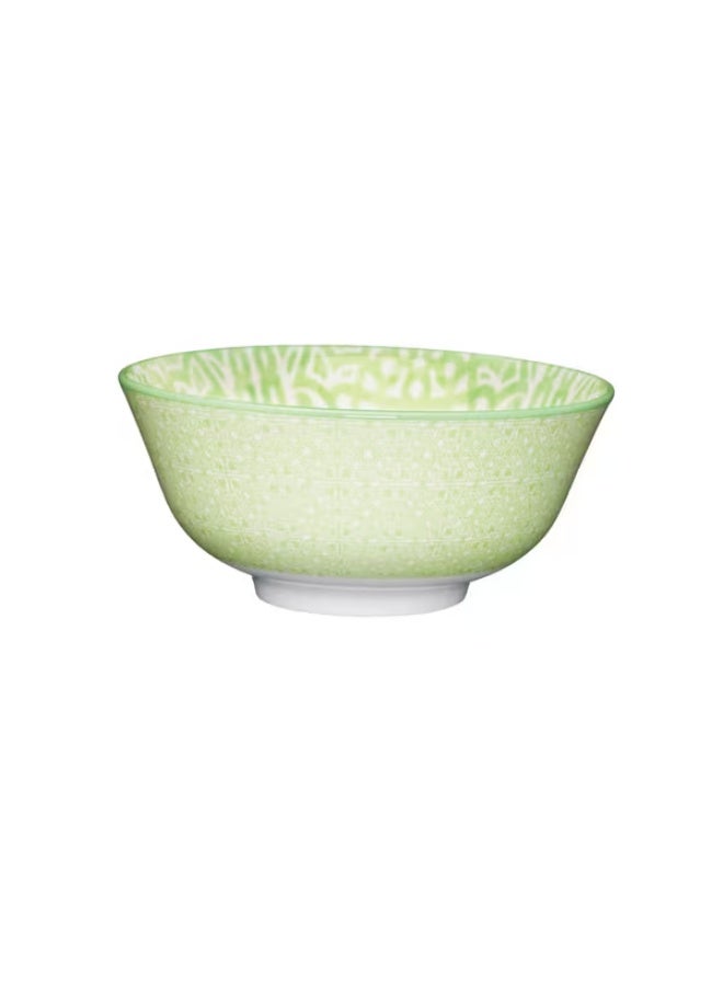 KitchenCraft Glazed Tile Design Food Safe Ceramic Bowl Green and White 15.7cm - Image 2