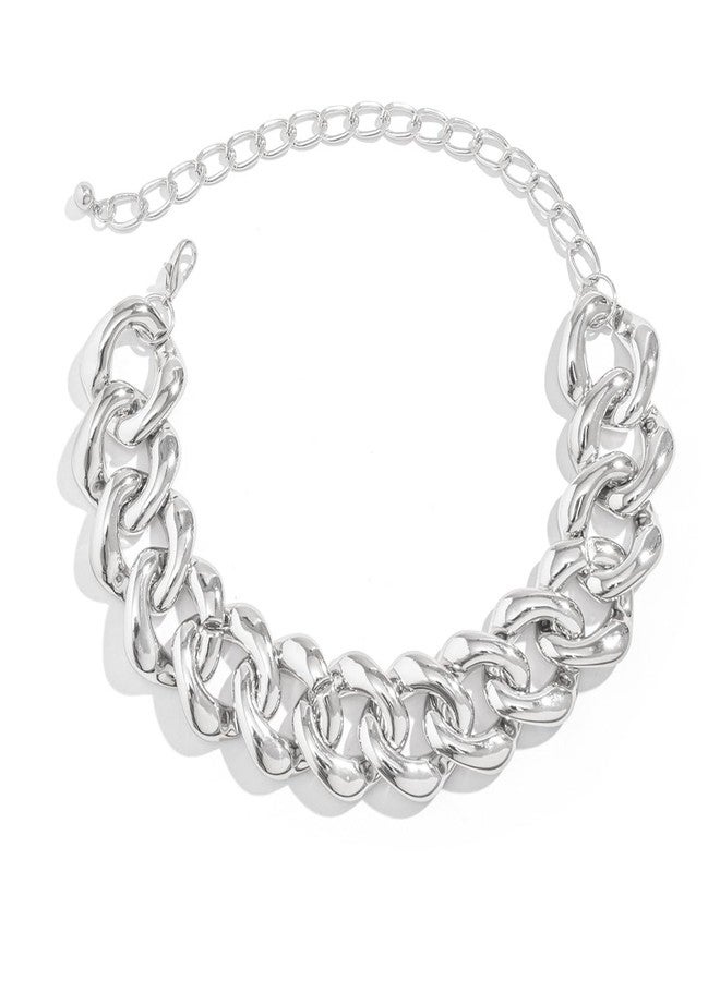 BERYUAN Fashion Gold Silver Punk Cuban Link Chain Choker Bohemian Chunky Chain Necklace Punk Gothic Hip Hop Metal Necklaces Plastic Chunky Curb Chain Necklace for Women Girs (silver) - Image 5