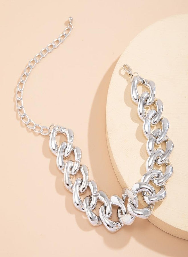 BERYUAN Fashion Gold Silver Punk Cuban Link Chain Choker Bohemian Chunky Chain Necklace Punk Gothic Hip Hop Metal Necklaces Plastic Chunky Curb Chain Necklace for Women Girs (silver) - Image 4