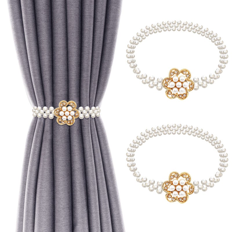 LLPMutu Crystal Pearl Spring Design Curtain Ties - Ties & Holdbacks for Drapes, Modern Style Decorative Flower Hooks - Image 1