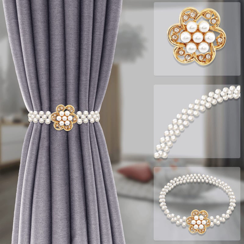 LLPMutu Crystal Pearl Spring Design Curtain Ties - Ties & Holdbacks for Drapes, Modern Style Decorative Flower Hooks - Image 2