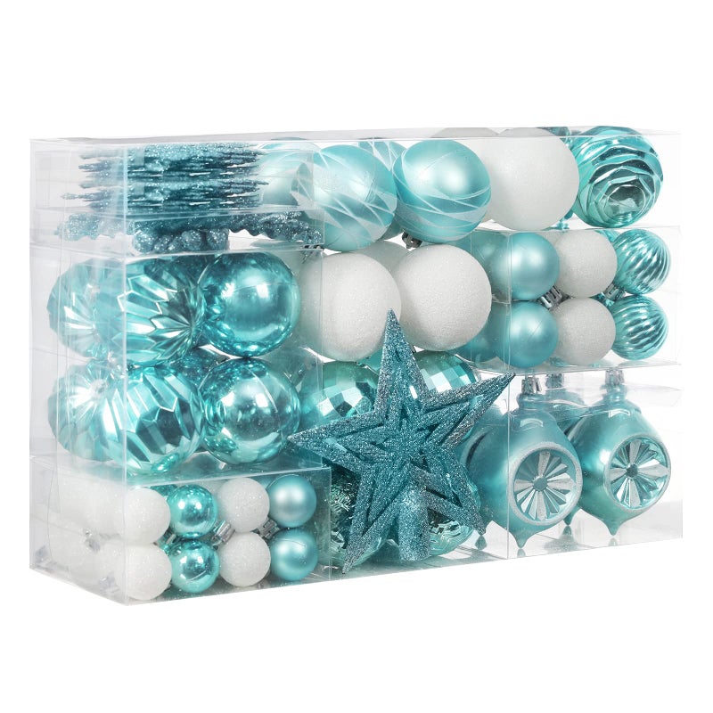 XmasExp 99Pack Christmas Ball Ornaments Assorted Shatterproof Christmas Tree Decorations with Handheld Gift Package for Xmas TreeHomeParty Light Blue