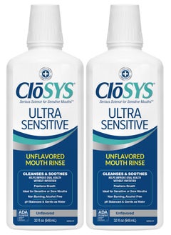 CloSYS Ultra Sensitive Mouthwash, Unflavored Alcohol Free, Dye Free, Ph Balanced, Helps Soothe Entire Mouth - 32 Oz (Pack Of 2)  - Image 1