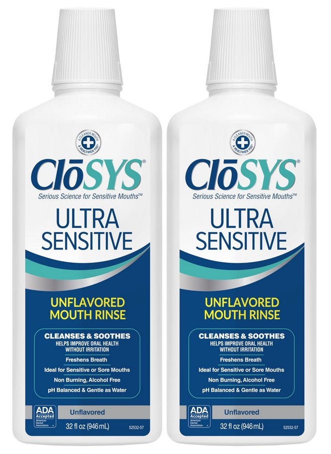 CloSYS Ultra Sensitive Mouthwash, Unflavored Alcohol Free, Dye Free, Ph Balanced, Helps Soothe Entire Mouth - 32 Oz (Pack Of 2)  - Image 1