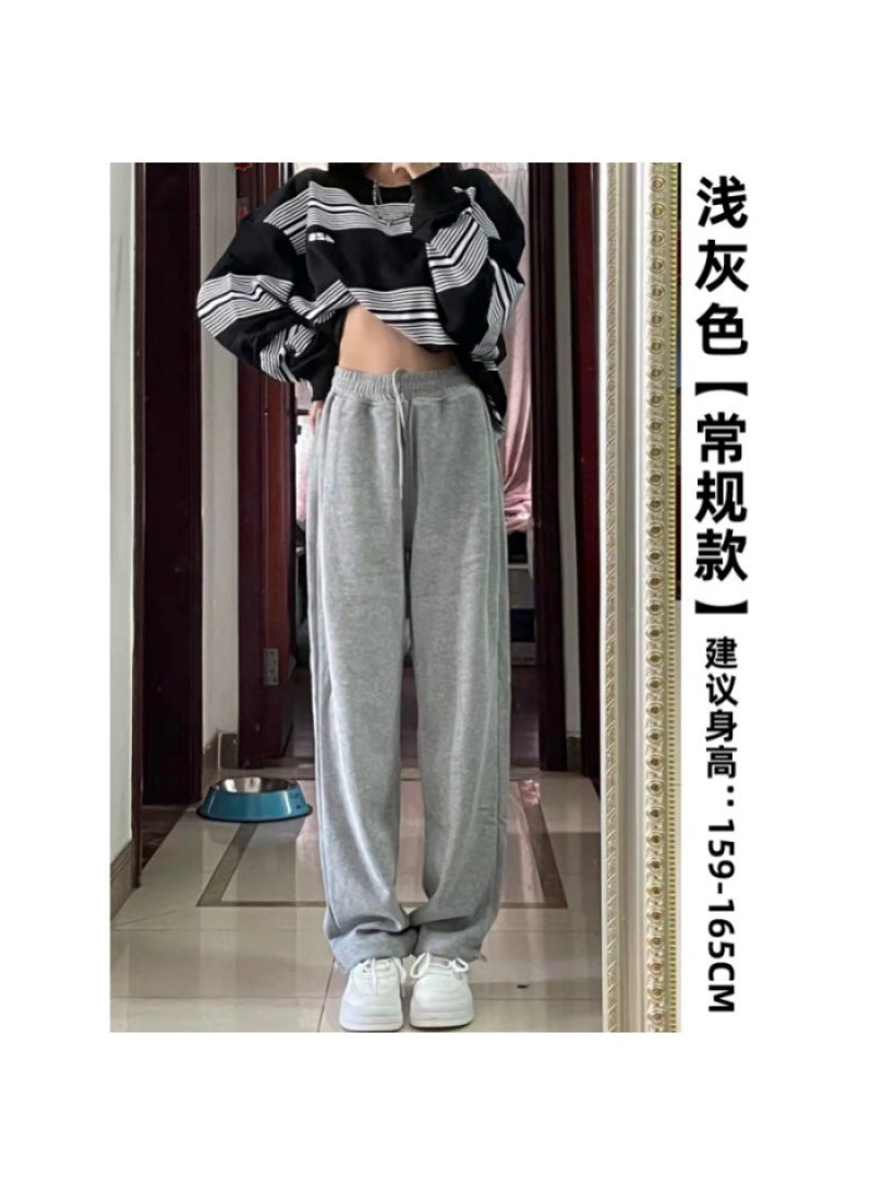 Generic Autumn and Winter Sports Pants Womens Breathable Casual Loose Pendant Wide-leg Straight Machete Autumn New Black Sweatpants 776 light gray [without velvet] 
