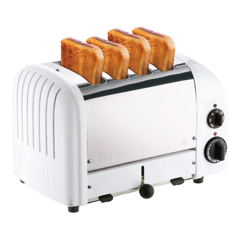 Dualit Dualit Classic 4 Slice NewGen Stainless Steel Toaster White  Hand Built in the UK Replaceable ProHeat Elements  Slot Selector Defrost Bread Mechanical TimerFor Toast Bagels  More 