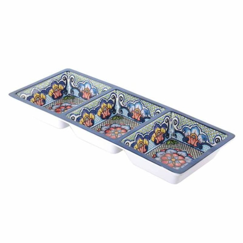 Prepara 3 Tray Three Sections Blue Azteca