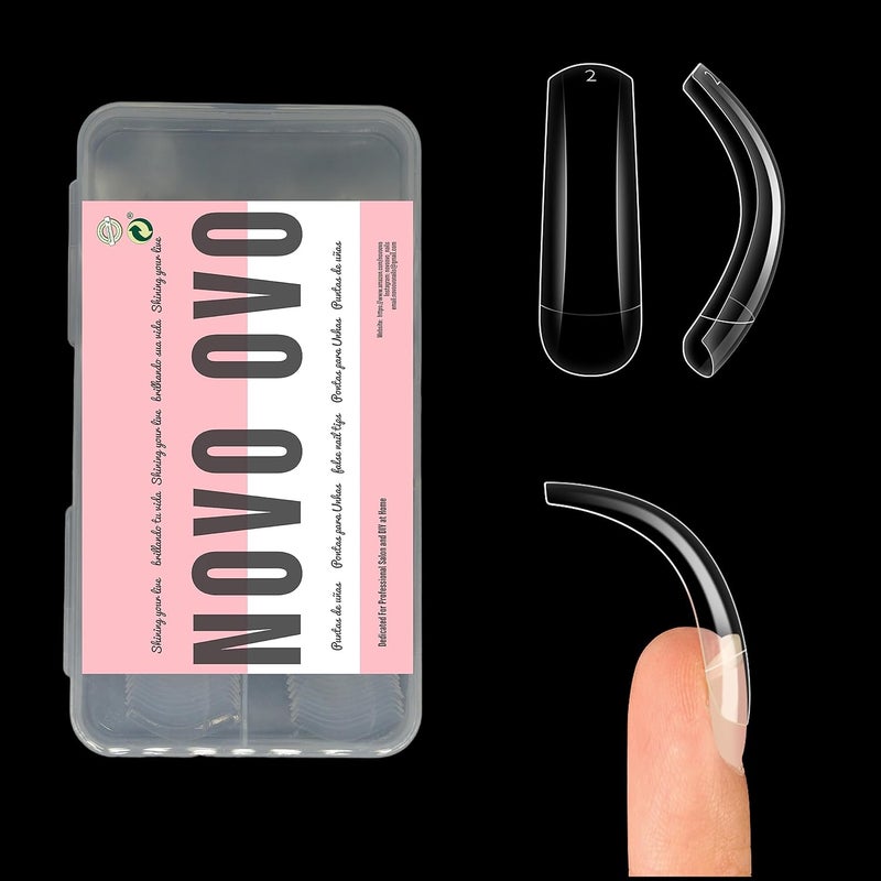 100 pcs Long Hawk Curved Nail tips, Clear Cystal Extra Super Extreme Deep Curve Half Cover Tapered Square Eagle Claw Soft Gel False Nail Extension for Acrylic Nails x 10 Sizes in Box