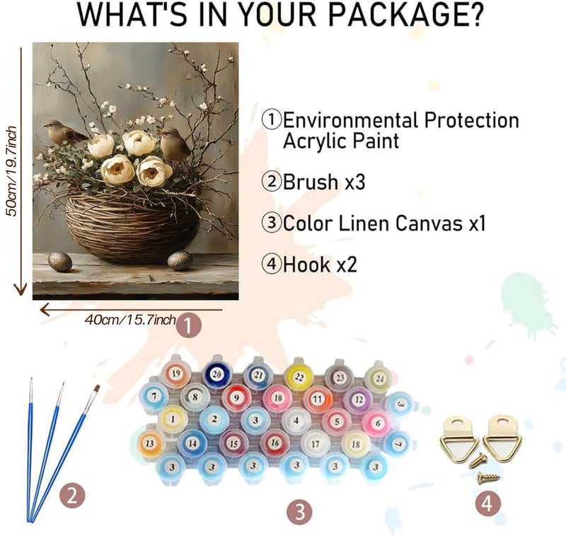 MBNTJHT Bird Paint by Numbers Kit for Adults,Birds Flowers Paint by Number Kits for Adults Beginners,Unframed Flower Basket Digital Oil Painting Crafts for Wall Decor Gifts 16X20 Inch. - Image 2