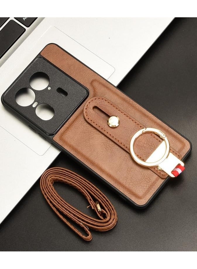 General Compatible with Motorola Moto Edge 50 Ultra Case with Ring Holder & Hand Straps & Neck Straps, Scratch-Resistant Skin-Friendly Leather Protective Cover Case  - Image 3