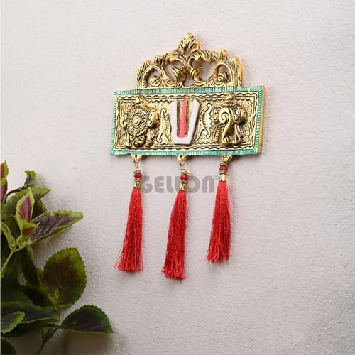 Gellon Tirupati Door/Wall Hanging Shankh Chakra Namah with Red Silk Latkan Gold Plating Antique Decorative for Home – Office – Room – Showpiece Figurines – Religious House Warming - Image 3