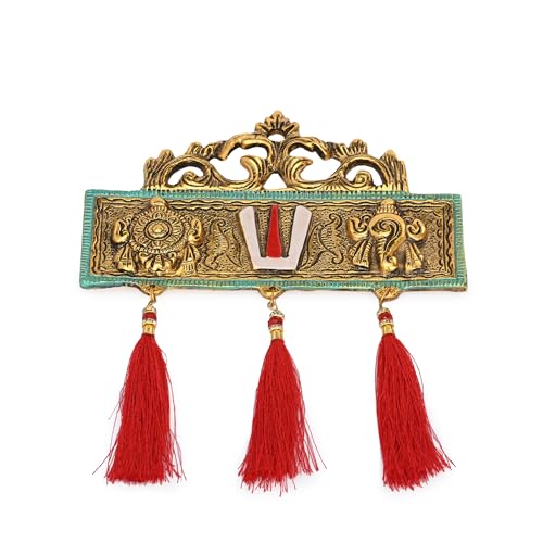 Gellon Tirupati Door/Wall Hanging Shankh Chakra Namah with Red Silk Latkan Gold Plating Antique Decorative for Home – Office – Room – Showpiece Figurines – Religious House Warming - Image 5