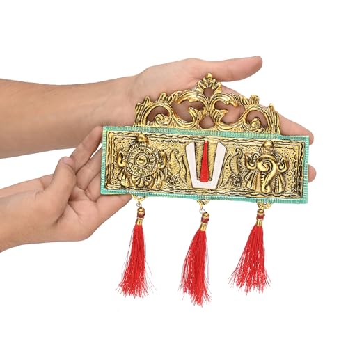 Gellon Tirupati Door/Wall Hanging Shankh Chakra Namah with Red Silk Latkan Gold Plating Antique Decorative for Home – Office – Room – Showpiece Figurines – Religious House Warming - Image 4