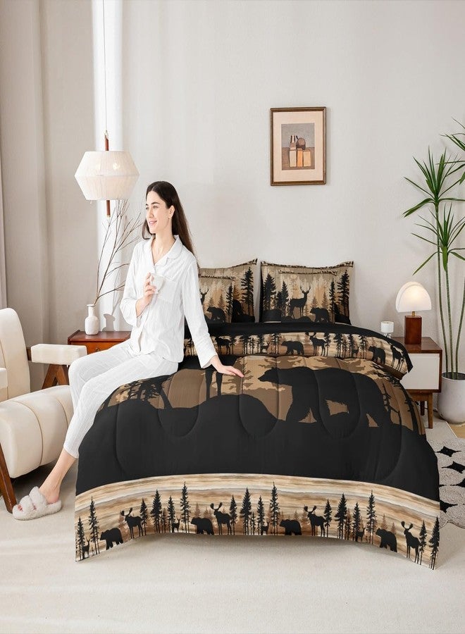 Erosebridal طقم لحاف ريفي من إيروسبريدال مع ملاءات، طقم سرير مكون من 7 قطع بتصميم صيد الغزلان والدببة، طقم سرير ريفي بحجم كوين للأطفال والمراهقين والبالغين، طقم ملاءات مع لحاف بتصميم حيوانات الغابة - Image 4