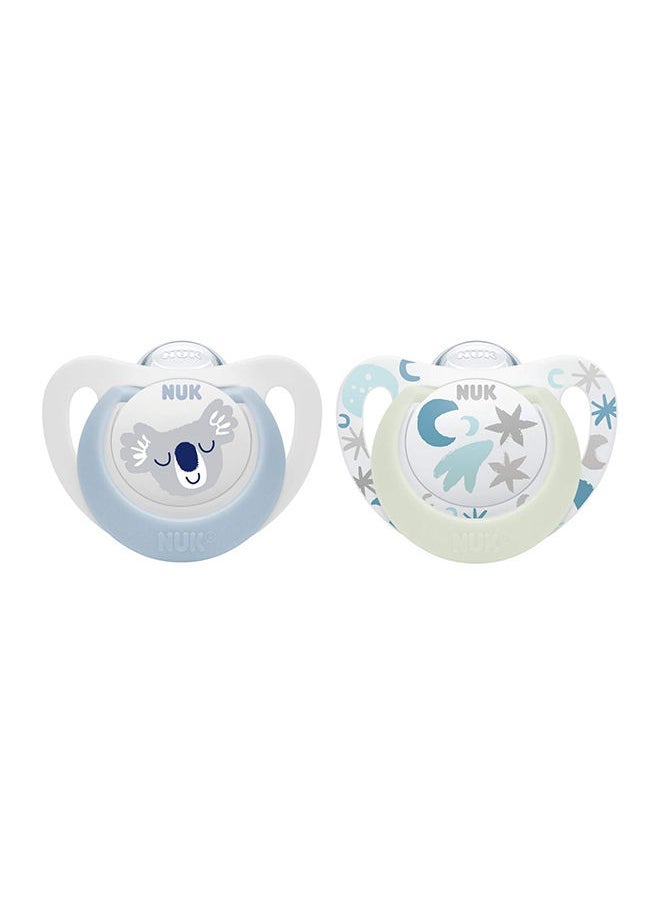 NUK Pack Of 2 Baby Star Day And Night Silicone Soother, 0 - 6 Months, Assorted - Image 3