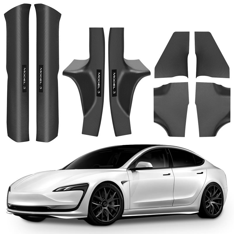 doietc 8Pcs Door Sill Protector for Tesla Model 3 Highland 2023 2024 2025 2026,â€‹ Carbon Fiber Anti-Scratch, Highland Kick Protection Pad Interior Accessories, Friction Resistant, Easy Install - Image 1