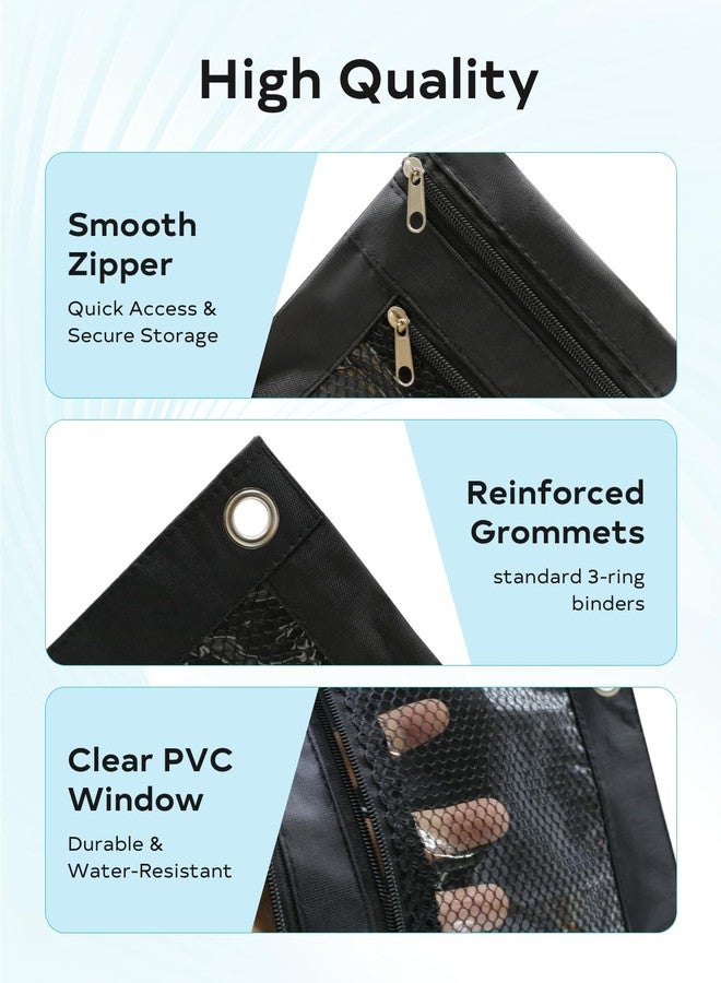 ASBEFORE Pencil Pouch for 3 Ring Binder - 3 Hole Large Capacity Pen Case Organizer Holder with 2 Zippers, School Supply Accessories, Clear Window Pockets (Black) - Image 3