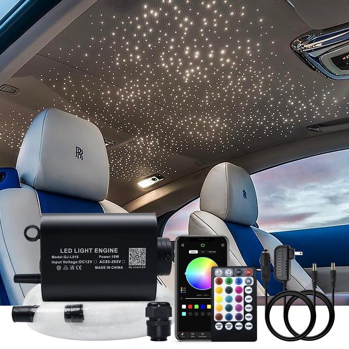 16W FIBRE OPTIC LIGHTS STAR CEILING LIGHT KIT MUSICAPP CONTROL FOR HOME CAR RGBW SOUND SENSOR LIGHT SOURCE WITH 28KEY RF MUSICAL REMOTE CONTROL AND FIBER CABLE 550PCS 075MM 131FT4M