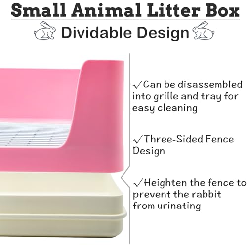 VCEPJH Extra Large Bunny Litter Box for Cage, Plastic Rabbit Litter Pan with Metal Grate Small Animal Toilet Corner Pet Potty Tray for Adult Guinea Pigs Ferrets Chinchillas (Pink) - Image 4