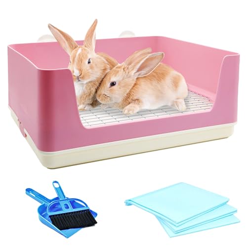 VCEPJH Extra Large Bunny Litter Box for Cage, Plastic Rabbit Litter Pan with Metal Grate Small Animal Toilet Corner Pet Potty Tray for Adult Guinea Pigs Ferrets Chinchillas (Pink) - Image 1
