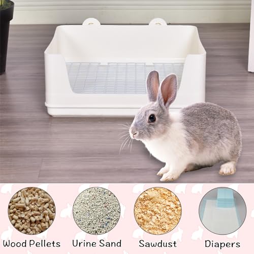 VCEPJH Extra Large Bunny Litter Box for Cage, Plastic Rabbit Litter Pan with Metal Grate Small Animal Toilet Corner Pet Potty Tray for Adult Guinea Pigs Ferrets Chinchillas (Pink) - Image 2