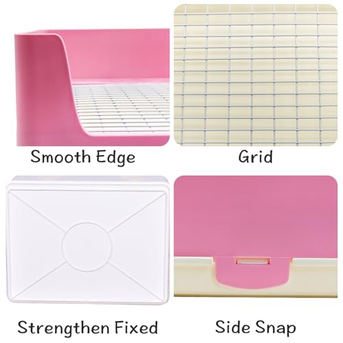 VCEPJH Extra Large Bunny Litter Box for Cage, Plastic Rabbit Litter Pan with Metal Grate Small Animal Toilet Corner Pet Potty Tray for Adult Guinea Pigs Ferrets Chinchillas (Pink) - Image 5