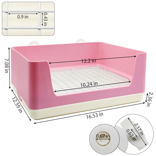 VCEPJH Extra Large Bunny Litter Box for Cage, Plastic Rabbit Litter Pan with Metal Grate Small Animal Toilet Corner Pet Potty Tray for Adult Guinea Pigs Ferrets Chinchillas (Pink) - Image 3