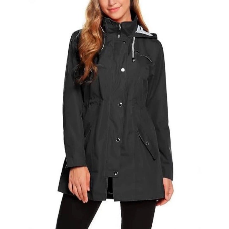 Selling Wind Waterproof Raincoat Hooded Zipper Jacket Mid-Length Windbreaker Jacket