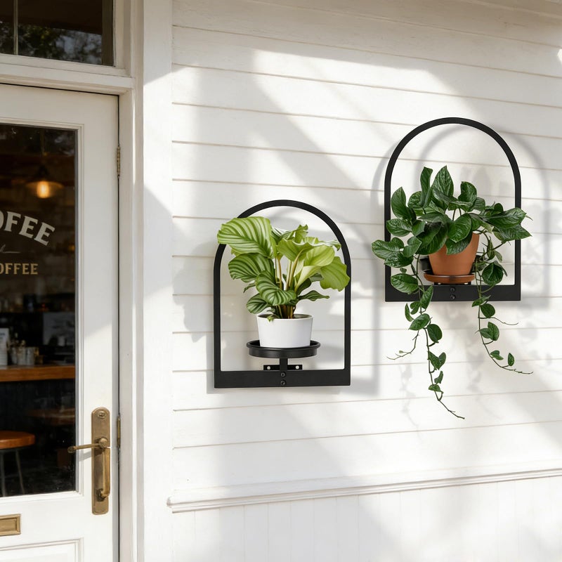storenization Wall Planters for Indoor Plants Set of 2, Hanging Planter for Indoor Plant Stand Plants Wall Decor - Premium Metal Hanging Plant Holder (Semi-Round) - Image 2