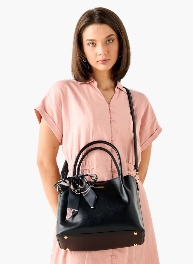 Flora Bella By Shoexpress Women Solid Tote Bag with Scarf Accent and Detachable Strap