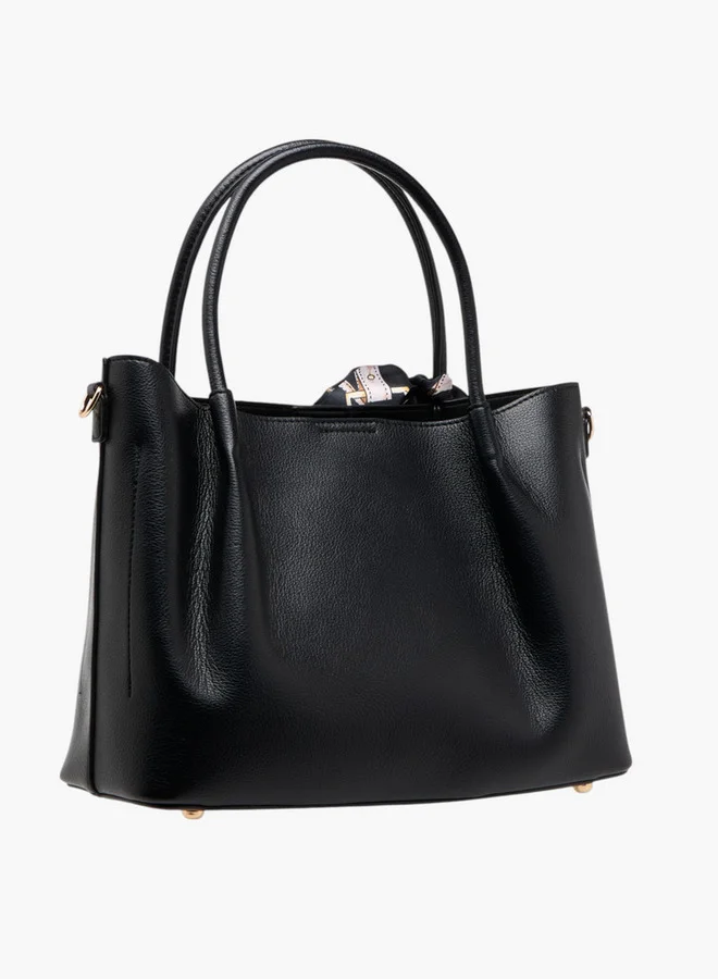 Flora Bella By Shoexpress Women Solid Tote Bag with Scarf Accent and Detachable Strap