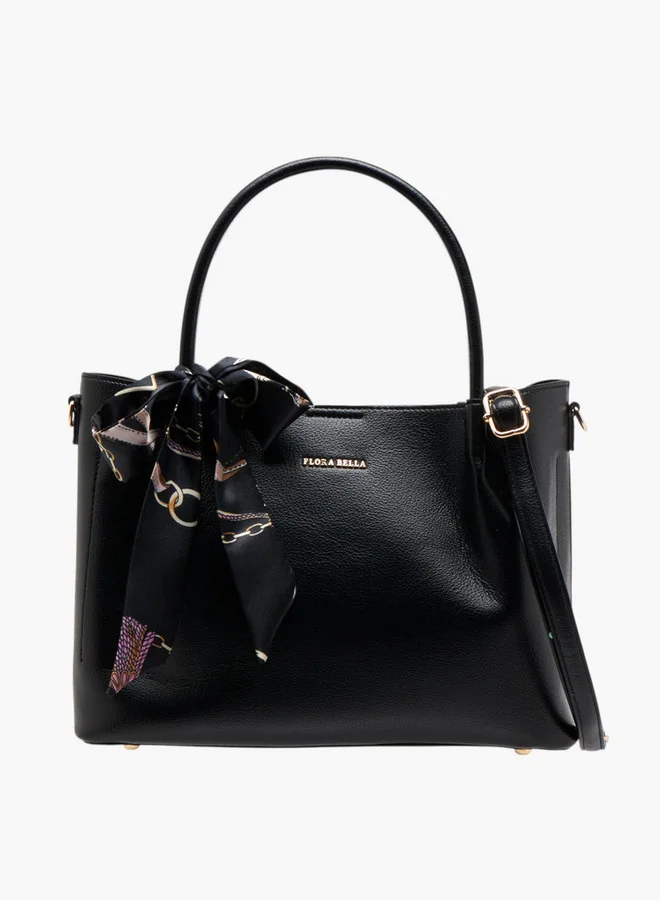 Flora Bella By Shoexpress Women Solid Tote Bag with Scarf Accent and Detachable Strap