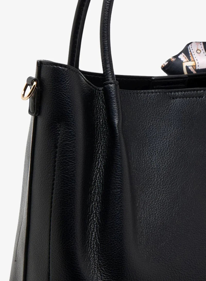 Flora Bella By Shoexpress BLACK Women Solid Tote Bag with Scarf Accent and Detachable Strap for Women | Best Price UAE