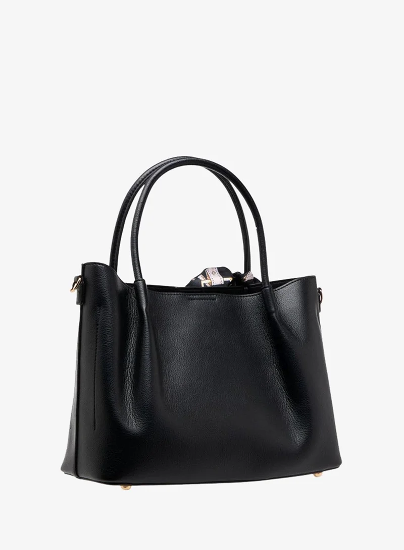 Flora Bella By Shoexpress BLACK Women Solid Tote Bag with Scarf Accent and Detachable Strap for Women | Best Price UAE