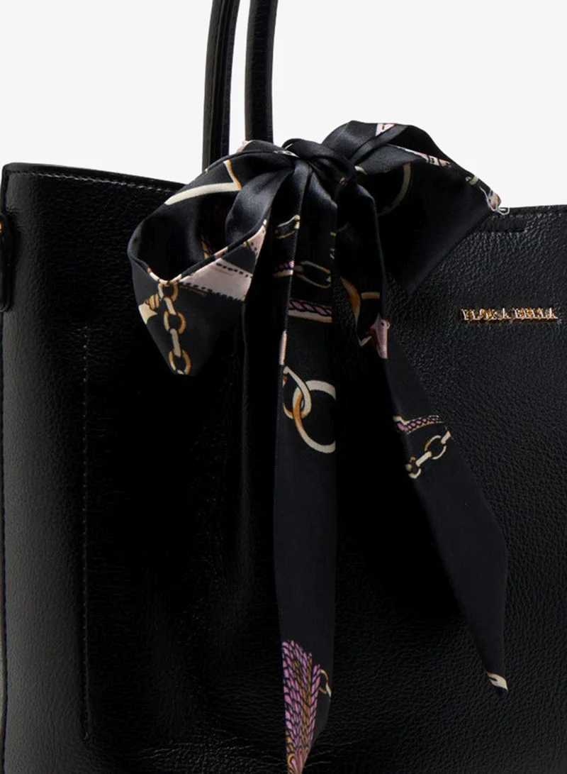 Flora Bella By Shoexpress BLACK Women Solid Tote Bag with Scarf Accent and Detachable Strap for Women | Best Price UAE