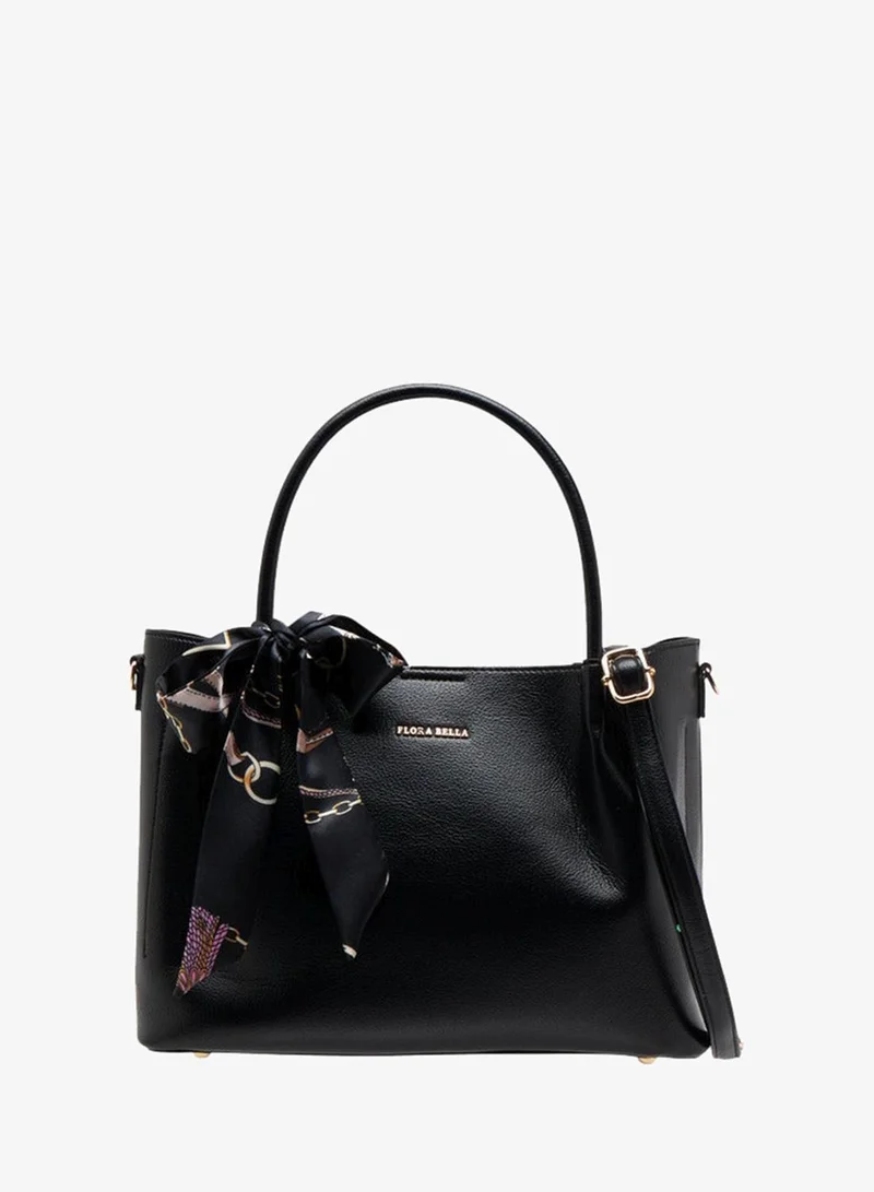 Women Solid Tote Bag with Scarf Accent and Detachable Strap