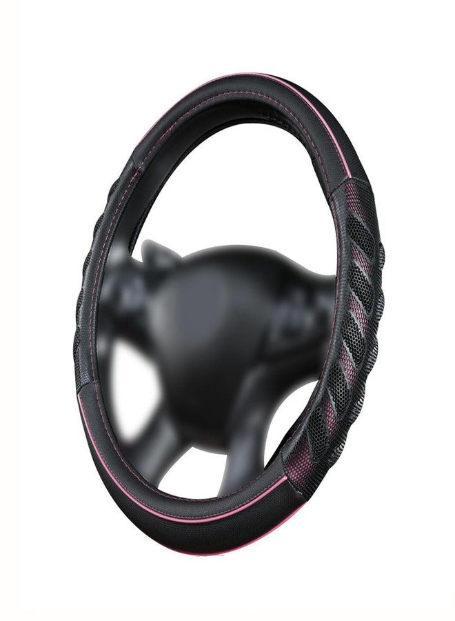Flying Banner car Steering Wheel Cover Faux Leather Massage Universal fit 3D Honeycomb Hole Anti-Slip Sporty 15 Inches (Pink Black) - Image 1