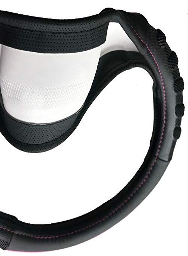 Flying Banner car Steering Wheel Cover Faux Leather Massage Universal fit 3D Honeycomb Hole Anti-Slip Sporty 15 Inches (Pink Black) - Image 5
