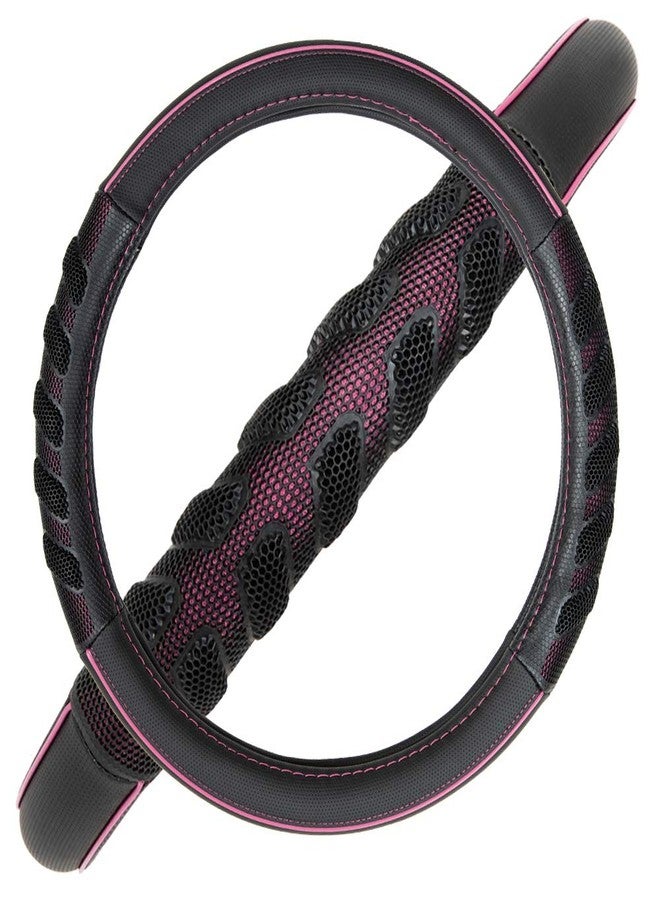Flying Banner car Steering Wheel Cover Faux Leather Massage Universal fit 3D Honeycomb Hole Anti-Slip Sporty 15 Inches (Pink Black) - Image 3