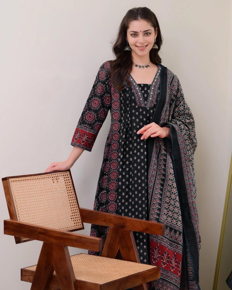 ANNI Designer Women's Rayon Viscose Anarkali Printed Kurta with Palazzo & Dupatta (NAKULA BLACK-VKS07_5XL_Black_XXXXX-Large) - Image 4