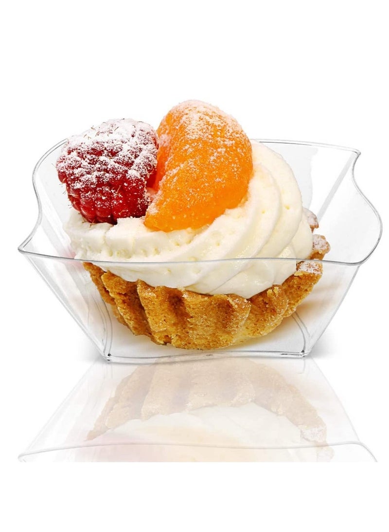 Y&D 100Pcs Mini Dessert Cups, 150ml Plastic Streamline Bowl Clear Parfait Appetizer Cup Reusable Serving for Pudding Mousse Party - Image 1