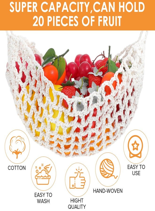 Caeuiciw 4 Pcs 13 x 20 Inch Large Macrame Fruit Hammock Under Cabinet Veggie Banana Hammock Hanging Fruit Basket Saves Counter Space for Kitchen Home Vegetables with 8 Hooks (Rustic Style) - Image 3