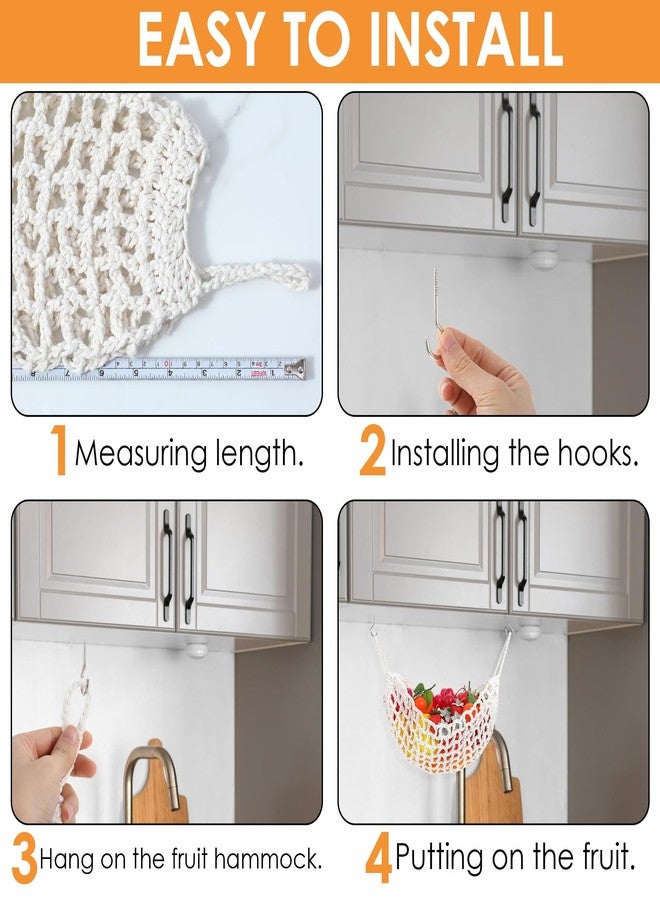 Caeuiciw 4 Pcs 13 x 20 Inch Large Macrame Fruit Hammock Under Cabinet Veggie Banana Hammock Hanging Fruit Basket Saves Counter Space for Kitchen Home Vegetables with 8 Hooks (Rustic Style) - Image 4
