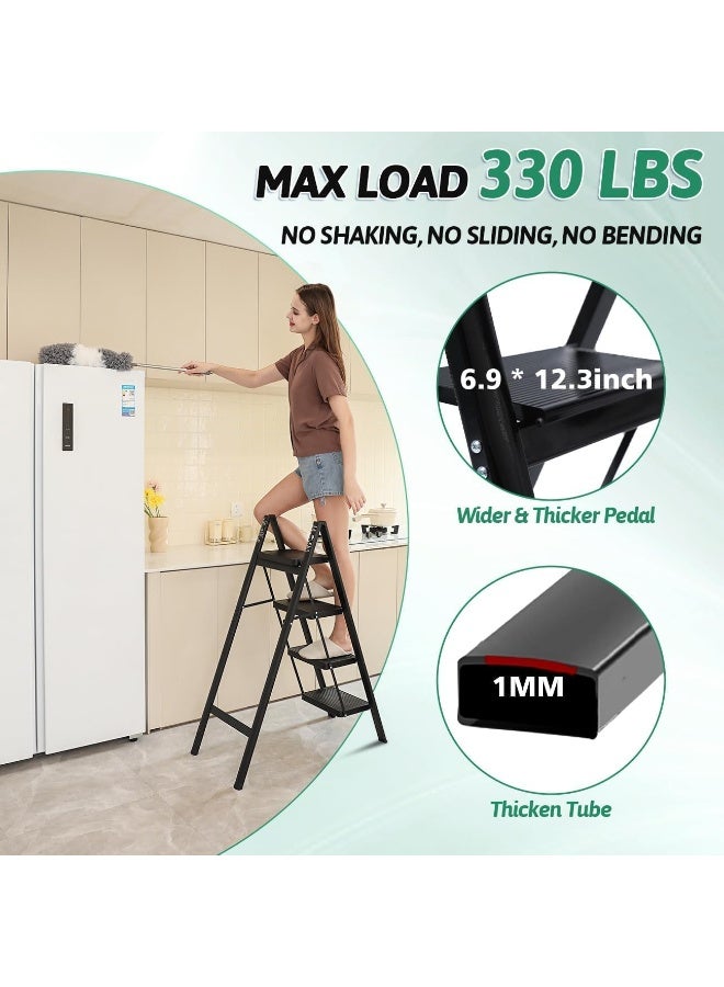 رات سو سلم خطوات 4 خطوات طي فولاذي كامل أداة طي خطوة قوية خطوة صغيرة أداة للبالغين خزانة السلالم مع دواسات واسعة مضادة للانزلاق سلالم مطبخ متعددة الاستخدام لخزانة المنزل سعة حمل 150 كجم - Image 3