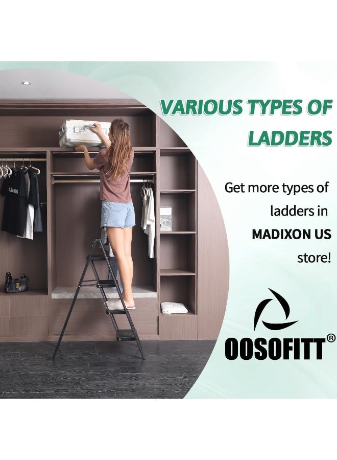 رات سو سلم خطوات 4 خطوات طي فولاذي كامل أداة طي خطوة قوية خطوة صغيرة أداة للبالغين خزانة السلالم مع دواسات واسعة مضادة للانزلاق سلالم مطبخ متعددة الاستخدام لخزانة المنزل سعة حمل 150 كجم - Image 4