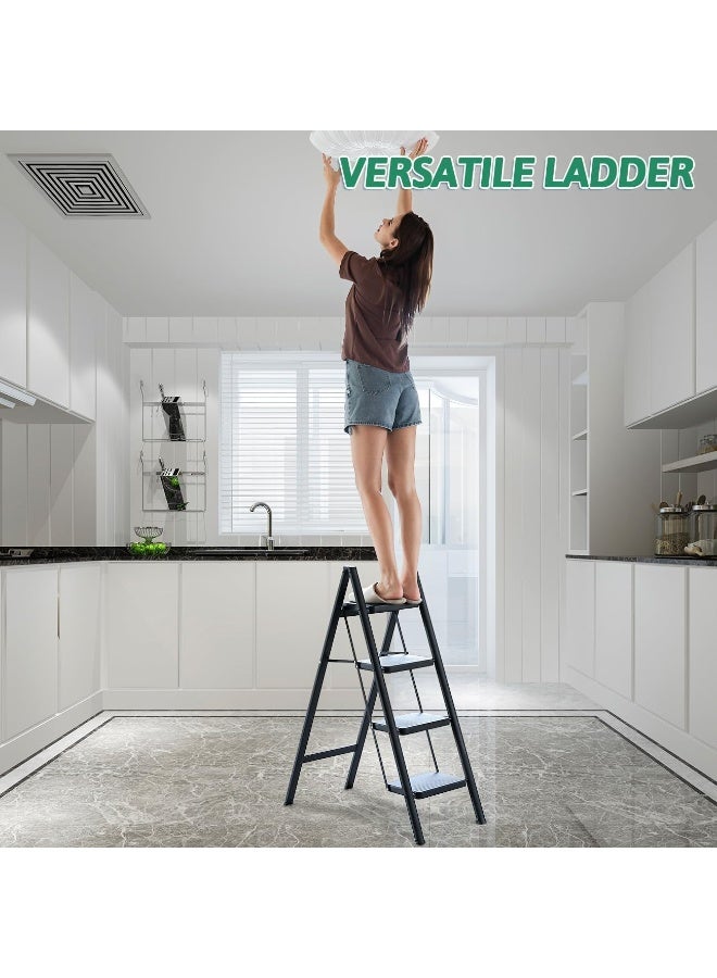 رات سو سلم خطوات 4 خطوات طي فولاذي كامل أداة طي خطوة قوية خطوة صغيرة أداة للبالغين خزانة السلالم مع دواسات واسعة مضادة للانزلاق سلالم مطبخ متعددة الاستخدام لخزانة المنزل سعة حمل 150 كجم - Image 5