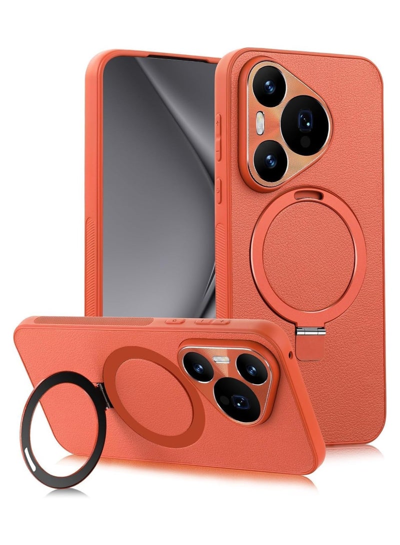 General Case Compatible with Leather Case for Huawei Pura 70 Pro, Magnetic Ring Holder Kickstand Protective Phone Cover Full Lens Protection,Seismic and anti drop measures 