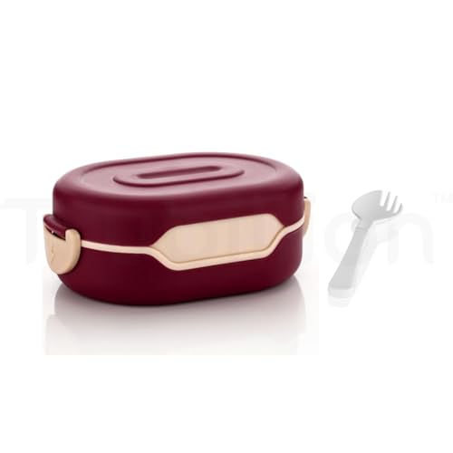 TRUBILLION Tasty Lunchbox, 2 Compartment Bento Lunch Box (900ml) with 2-in-1 Spoon, Leak Resistant, Unbreakable, BPA-Free, Food Grade, for Kids & Adults, School, Office, Travel (1, Maroon) - Image 1